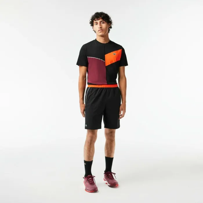 Shorts and Swim Men Lacoste Men039s Stretch Tennis Shorts Black Orange Qxi