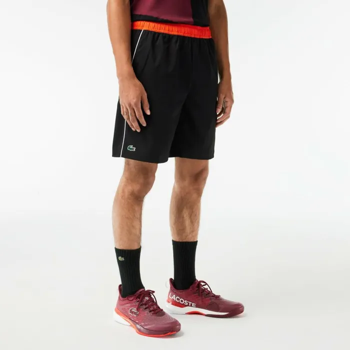 Shorts and Swim Men Lacoste Men039s Stretch Tennis Shorts Black Orange Qxi
