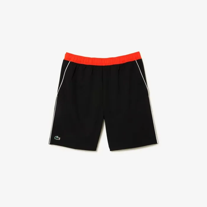 Shorts and Swim Men Lacoste Men039s Stretch Tennis Shorts Black Orange Qxi