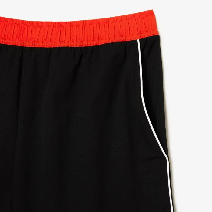 Shorts and Swim Men Lacoste Men039s Stretch Tennis Shorts Black Orange Qxi