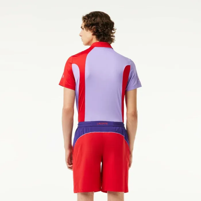 Shorts and Swim Men Lacoste Mens SPORT X Novak Djokovic Colorblock Shorts Red Purple Xsj