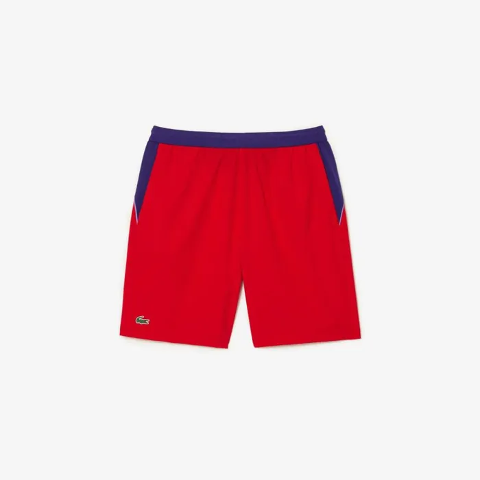 Shorts and Swim Men Lacoste Mens SPORT X Novak Djokovic Colorblock Shorts Red Purple Xsj
