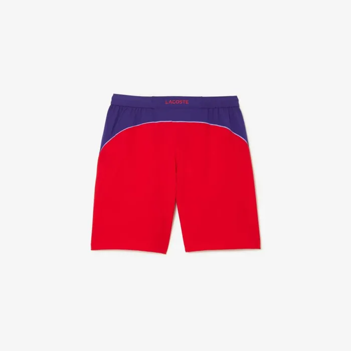 Shorts and Swim Men Lacoste Mens SPORT X Novak Djokovic Colorblock Shorts Red Purple Xsj