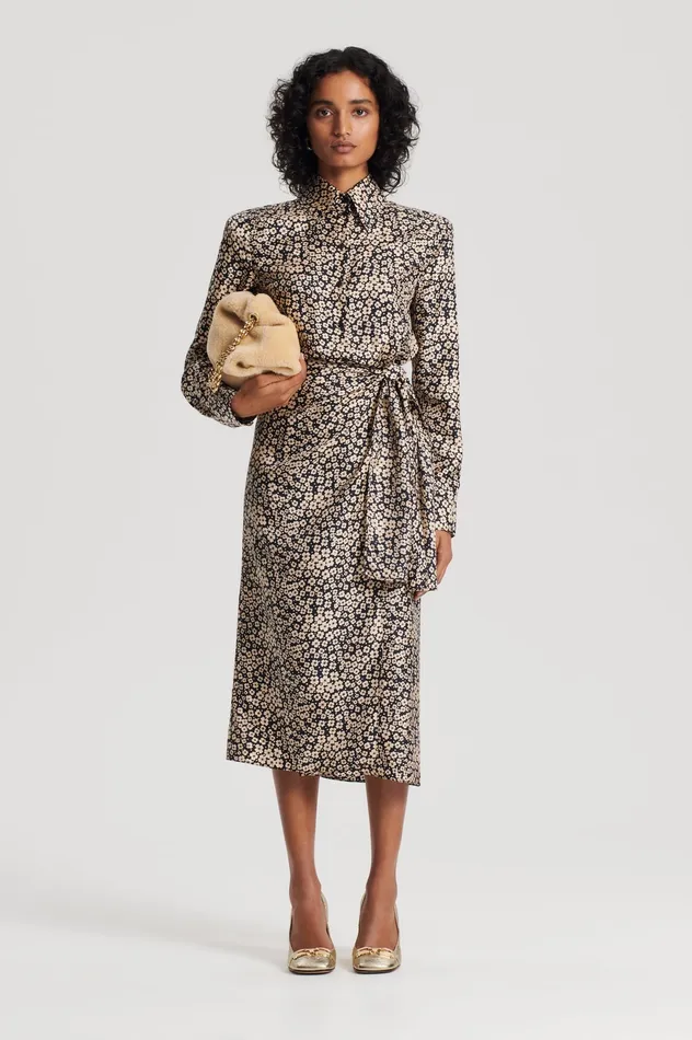 SILK FLORAL WRAP DRESS NAVY Dresses Scanlan Theodore Women