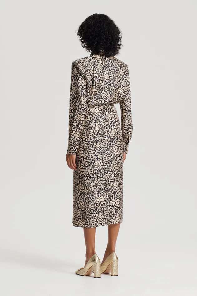 SILK FLORAL WRAP DRESS NAVY Dresses Scanlan Theodore Women SILK FLORAL WRAP DRESS NAVY Dresses Scanlan Theodore Women