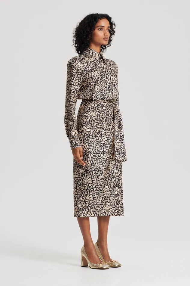 SILK FLORAL WRAP DRESS NAVY Dresses Scanlan Theodore Women SILK FLORAL WRAP DRESS NAVY Dresses Scanlan Theodore Women
