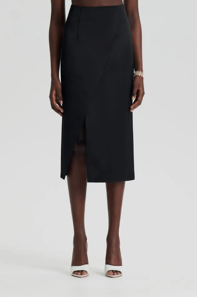 Skirts Women SATIN WRAP SKIRT BLACK Scanlan Theodore Skirts Women SATIN WRAP SKIRT BLACK Scanlan Theodore