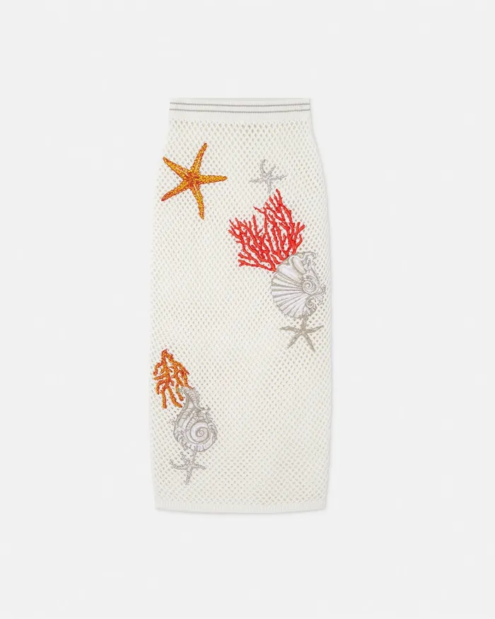 Skirts Women Versace Embroidered Crochet Knit Midi Skirt White