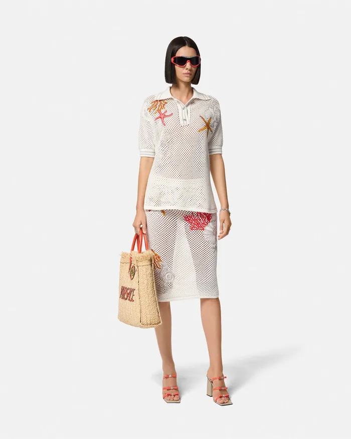 Skirts Women Versace Embroidered Crochet Knit Midi Skirt White