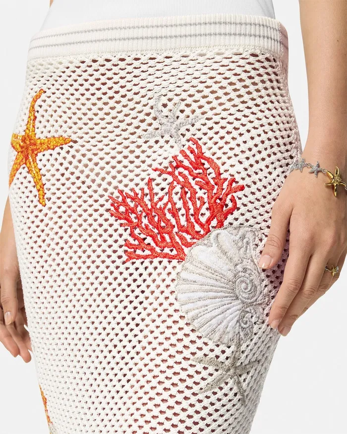 Skirts Women Versace Embroidered Crochet Knit Midi Skirt White