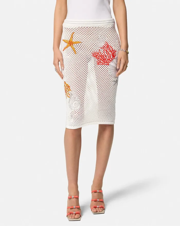 Skirts Women Versace Embroidered Crochet Knit Midi Skirt White