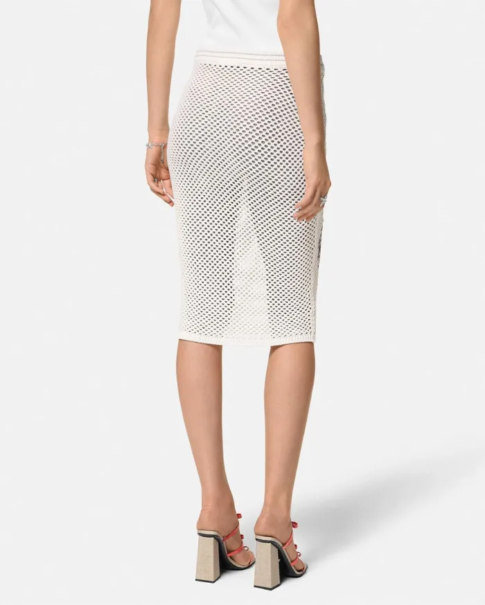 Skirts Women Versace Embroidered Crochet Knit Midi Skirt White