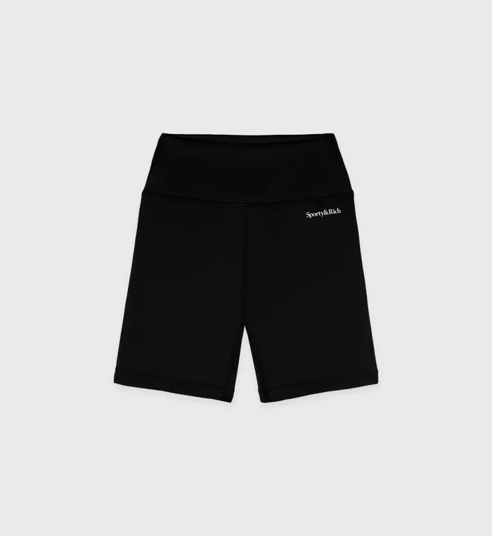Sporty and Rich Activewear Women Serif Logo Biker Short 8211 BlackWhite