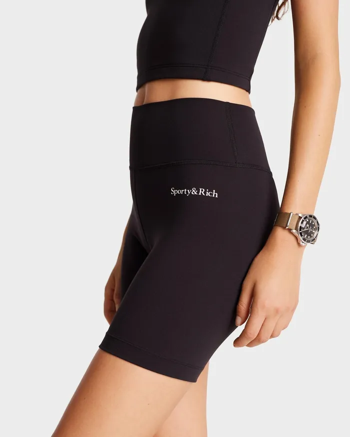 Sporty and Rich Activewear Women Serif Logo Biker Short 8211 BlackWhite