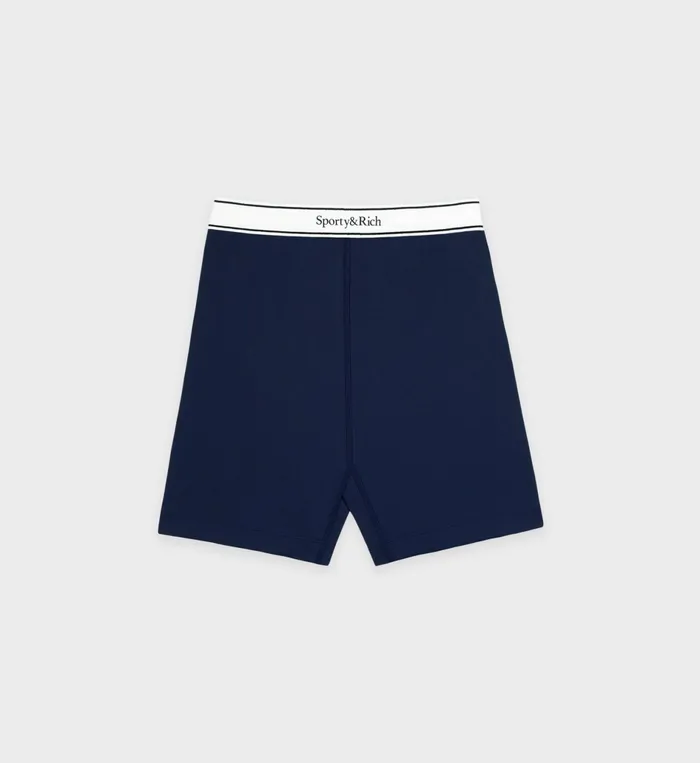 Sporty and Rich Activewear Women Serif Logo Biker Short 8211 Navy