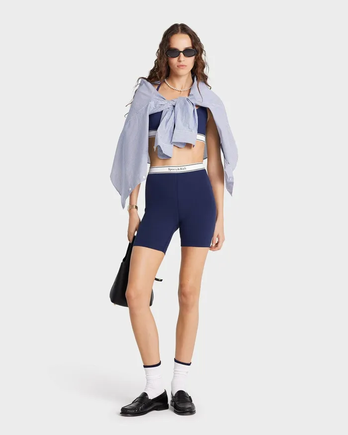 Sporty and Rich Activewear Women Serif Logo Biker Short 8211 Navy