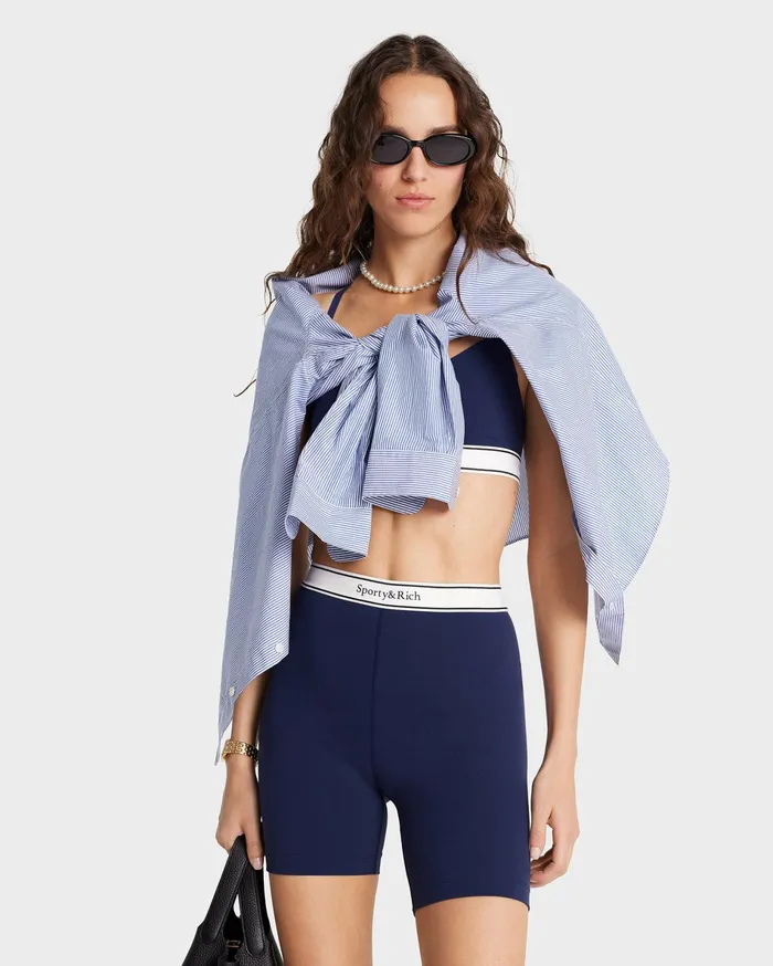 Sporty and Rich Activewear Women Serif Logo Biker Short 8211 Navy
