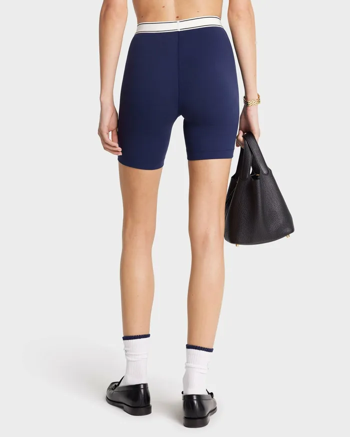 Sporty and Rich Activewear Women Serif Logo Biker Short 8211 Navy