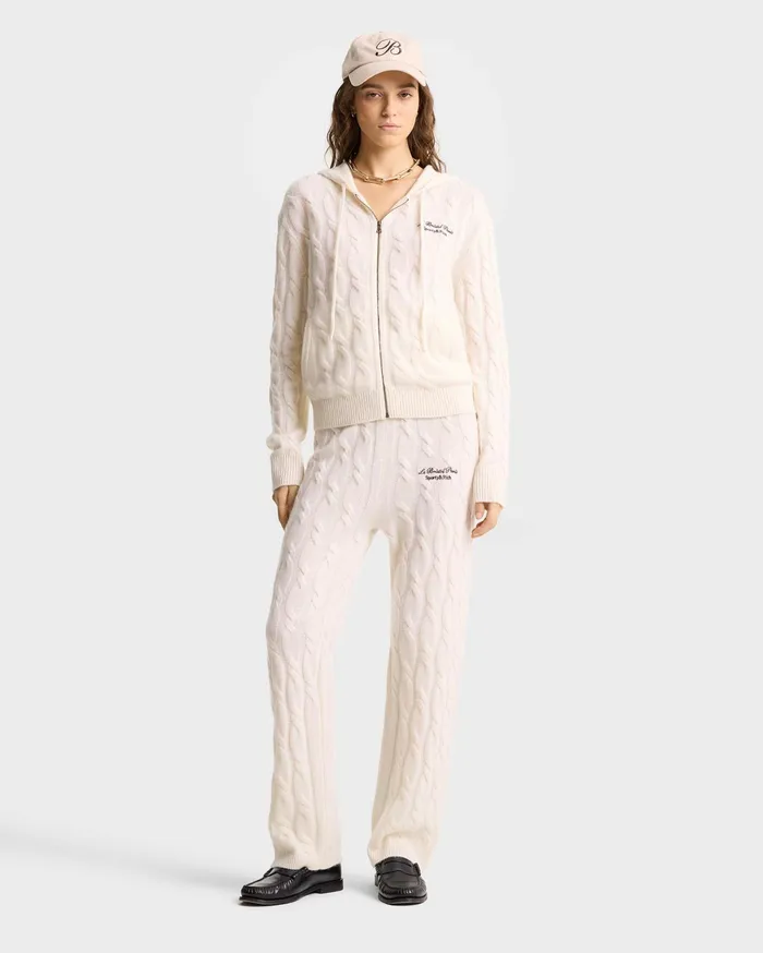 Sporty and Rich Knitwear Women Faubourg Cableknit Wool Cashmere Pants 8211 CreamWhite