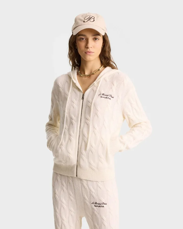 Sporty and Rich Knitwear Women Faubourg Cableknit Wool Cashmere Pants 8211 CreamWhite
