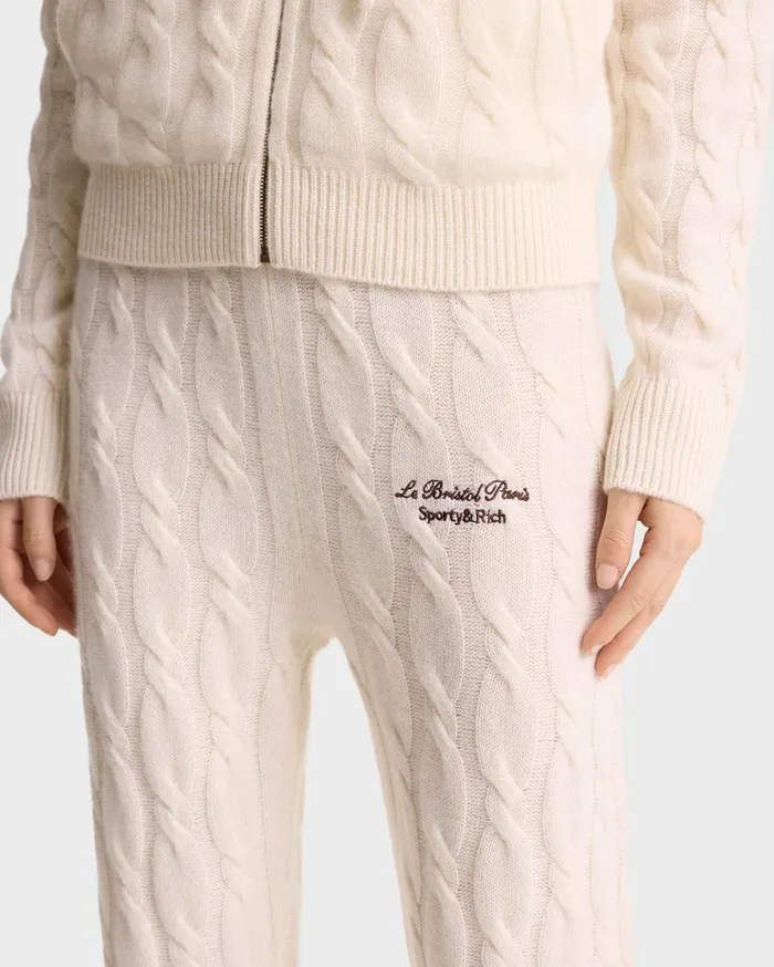 Sporty and Rich Knitwear Women Faubourg Cableknit Wool Cashmere Pants 8211 CreamWhite