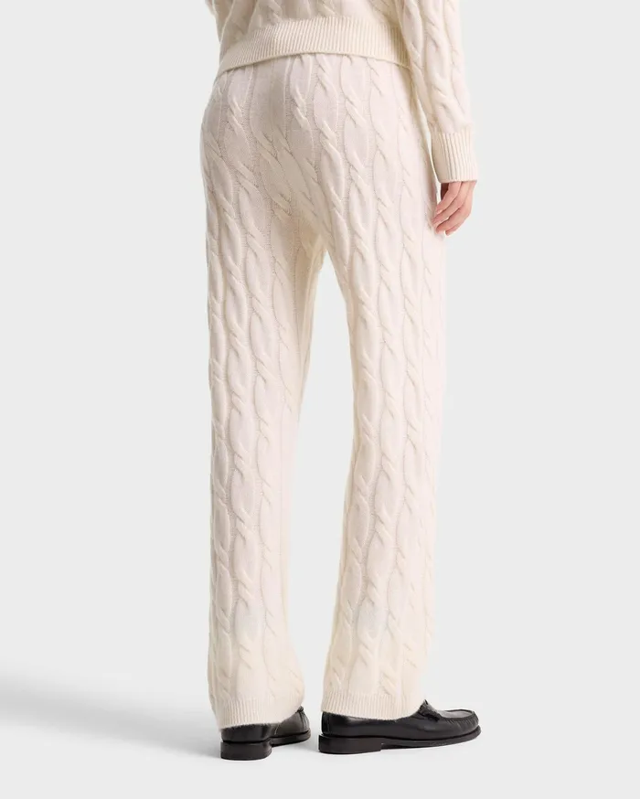 Sporty and Rich Knitwear Women Faubourg Cableknit Wool Cashmere Pants 8211 CreamWhite