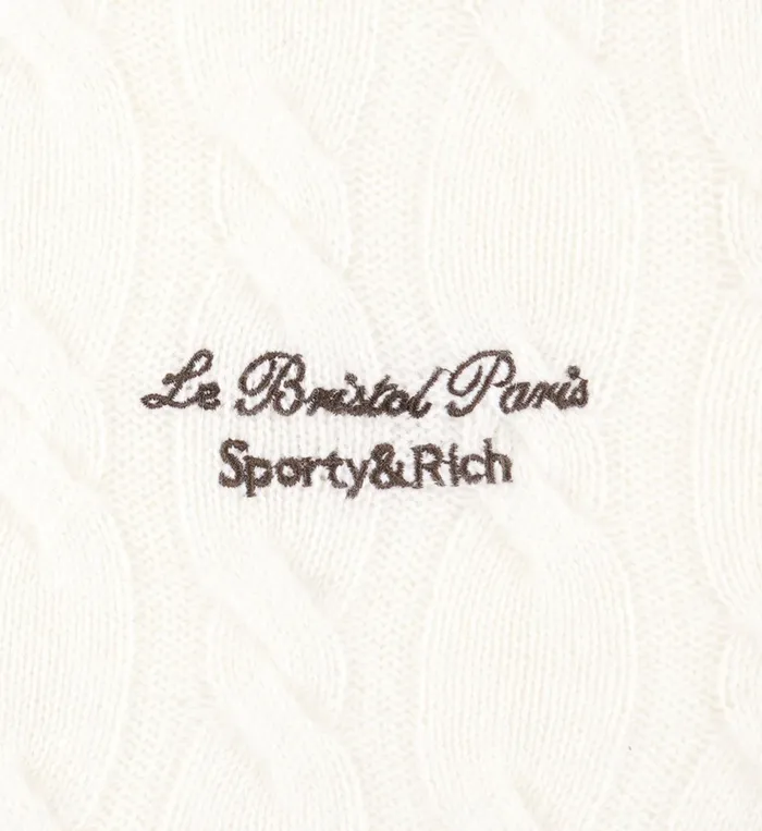 Sporty and Rich Knitwear Women Faubourg Cableknit Wool Cashmere Pants 8211 CreamWhite