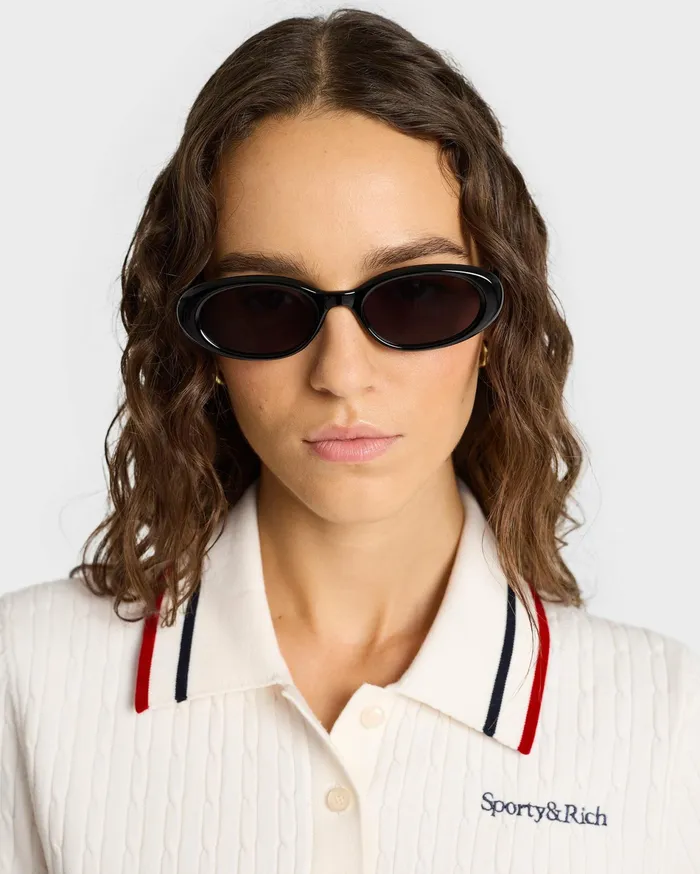 Sporty and Rich Knitwear Women Serif Logo MIni Cable Polo 8211 Off WhiteNavyRed