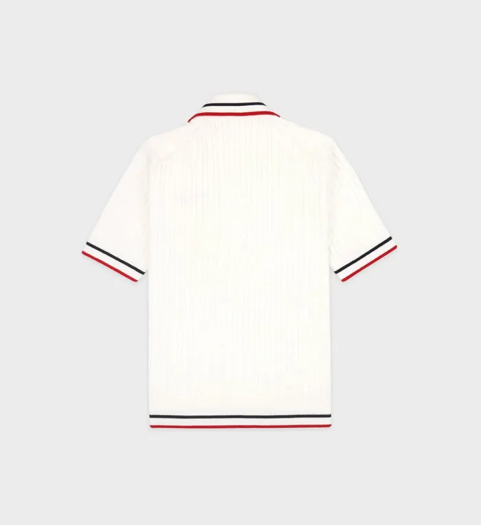 Sporty and Rich Knitwear Women Serif Logo MIni Cable Polo 8211 Off WhiteNavyRed