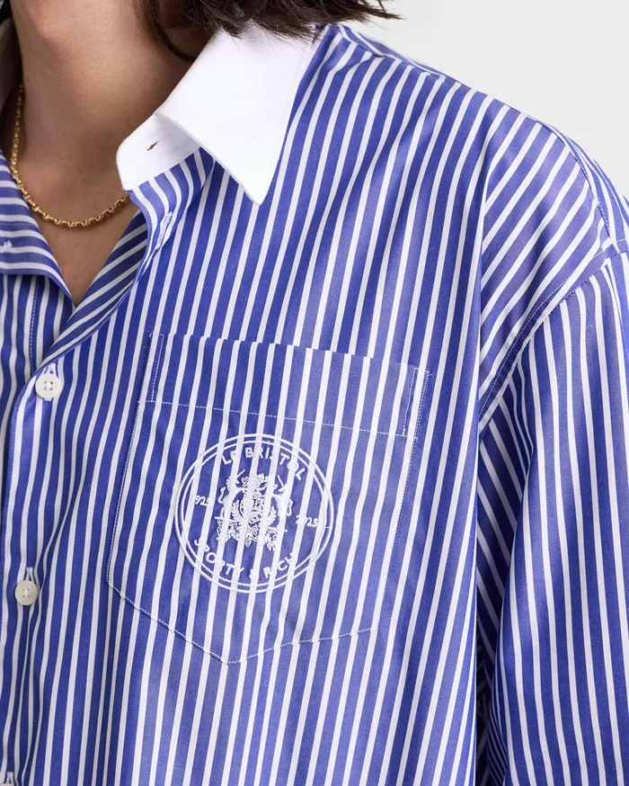 Sporty and Rich Shirting Women Bristol Crest 100th Oversized Shirt 8211 NavyWhite
