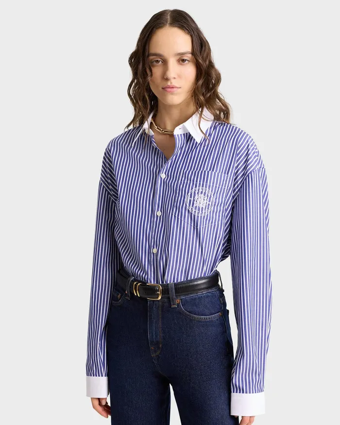 Sporty and Rich Shirting Women Bristol Crest 100th Oversized Shirt 8211 NavyWhite