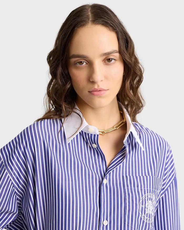 Sporty and Rich Shirting Women Bristol Crest 100th Oversized Shirt 8211 NavyWhite