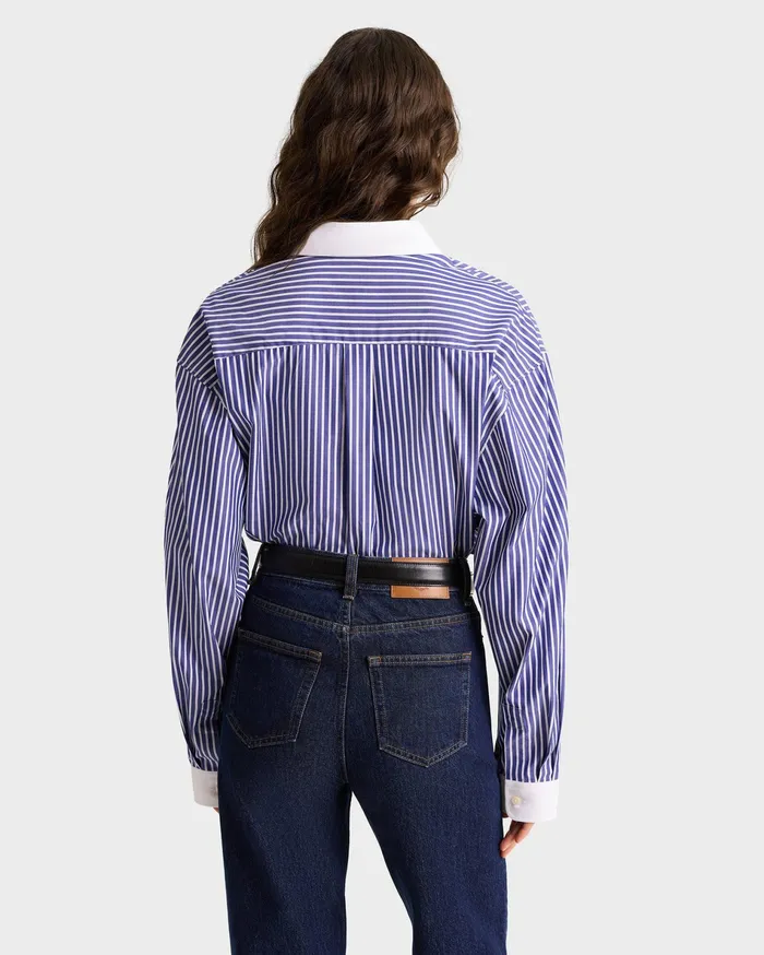 Sporty and Rich Shirting Women Bristol Crest 100th Oversized Shirt 8211 NavyWhite