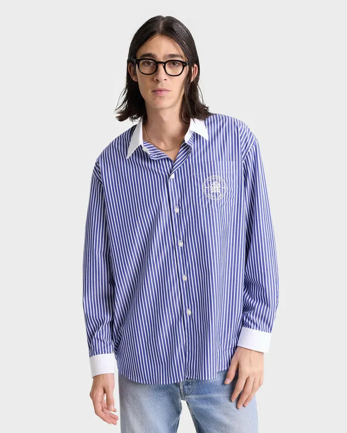 Sporty and Rich Shirting Women Bristol Crest 100th Oversized Shirt 8211 NavyWhite