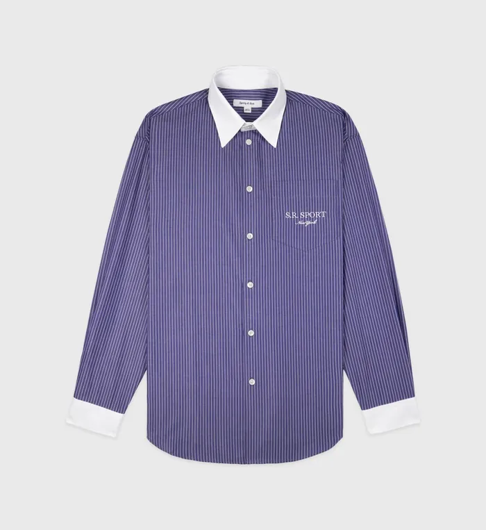Sporty and Rich Shirting Women SR Sport Oversized Shirt 8211 NavyWhite