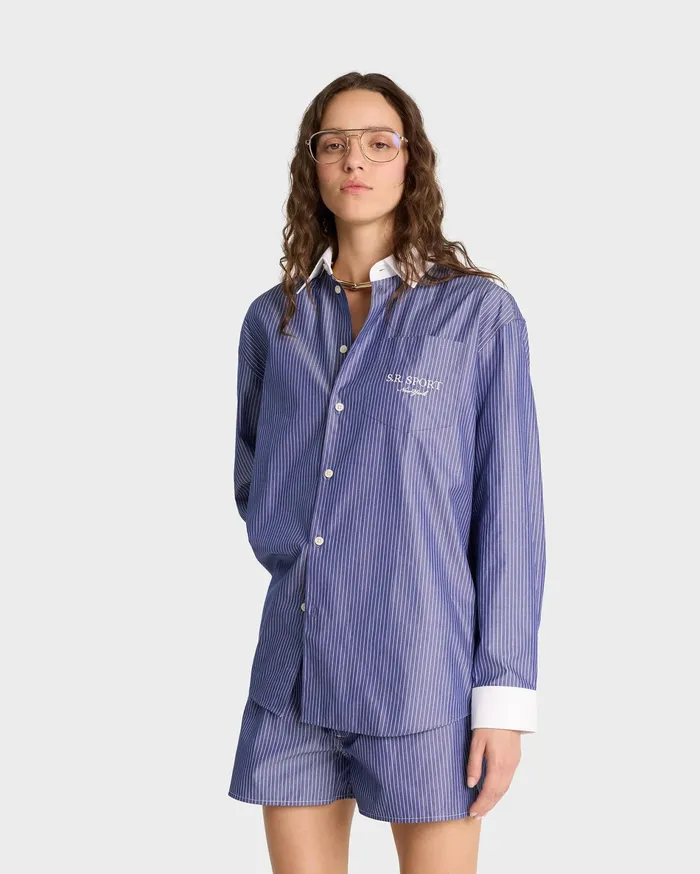 Sporty and Rich Shirting Women SR Sport Oversized Shirt 8211 NavyWhite
