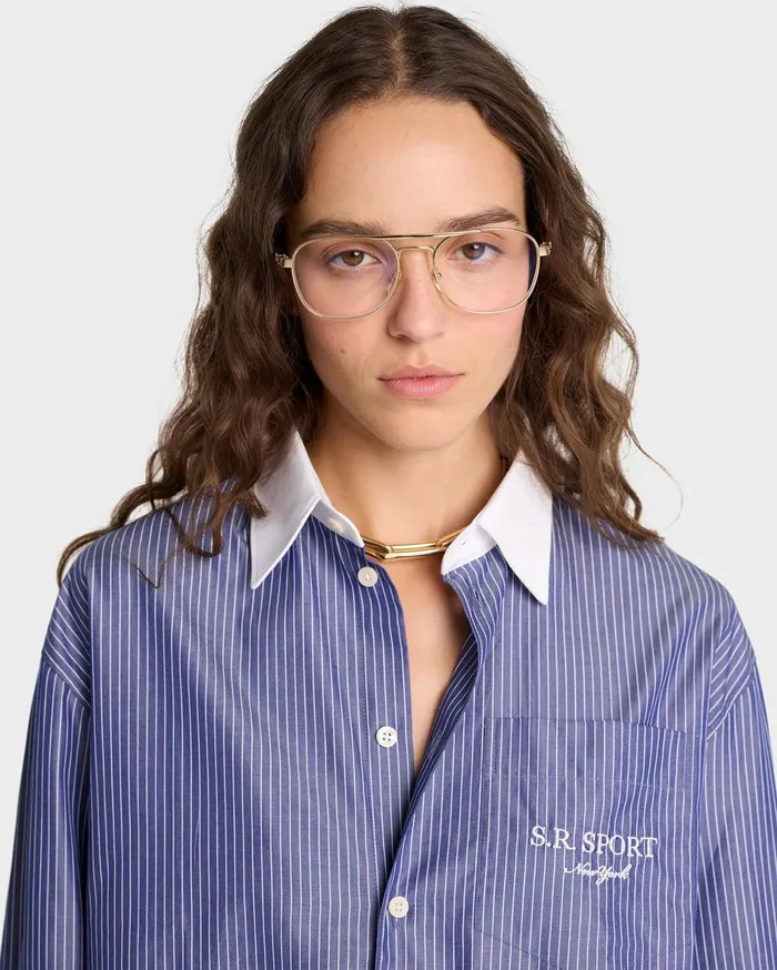 Sporty and Rich Shirting Women SR Sport Oversized Shirt 8211 NavyWhite