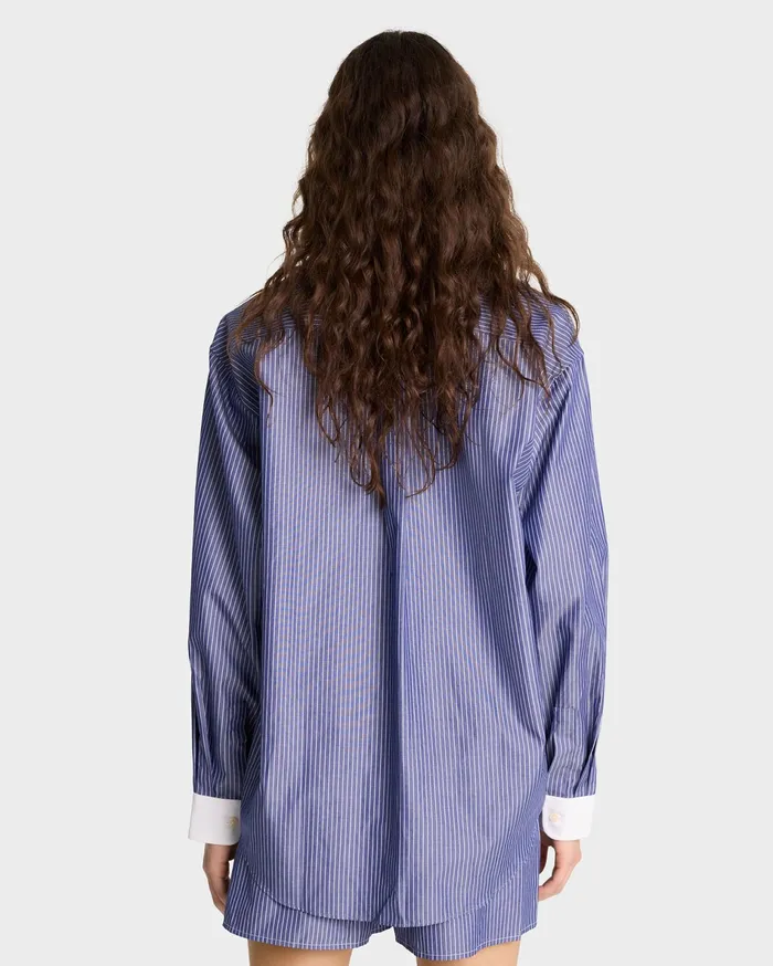 Sporty and Rich Shirting Women SR Sport Oversized Shirt 8211 NavyWhite