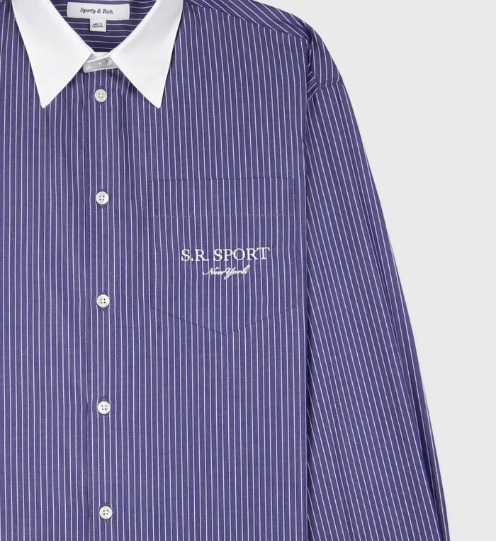 Sporty and Rich Shirting Women SR Sport Oversized Shirt 8211 NavyWhite