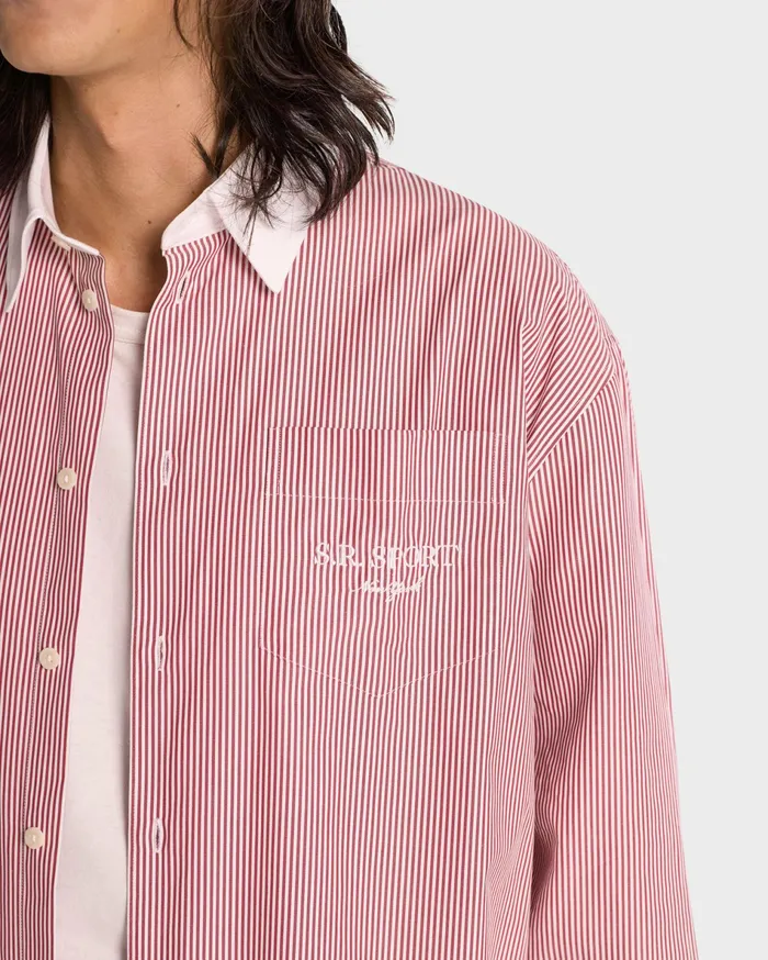 Sporty and Rich Shirting Women SR Sport Oversized Shirt 8211 Red Striped