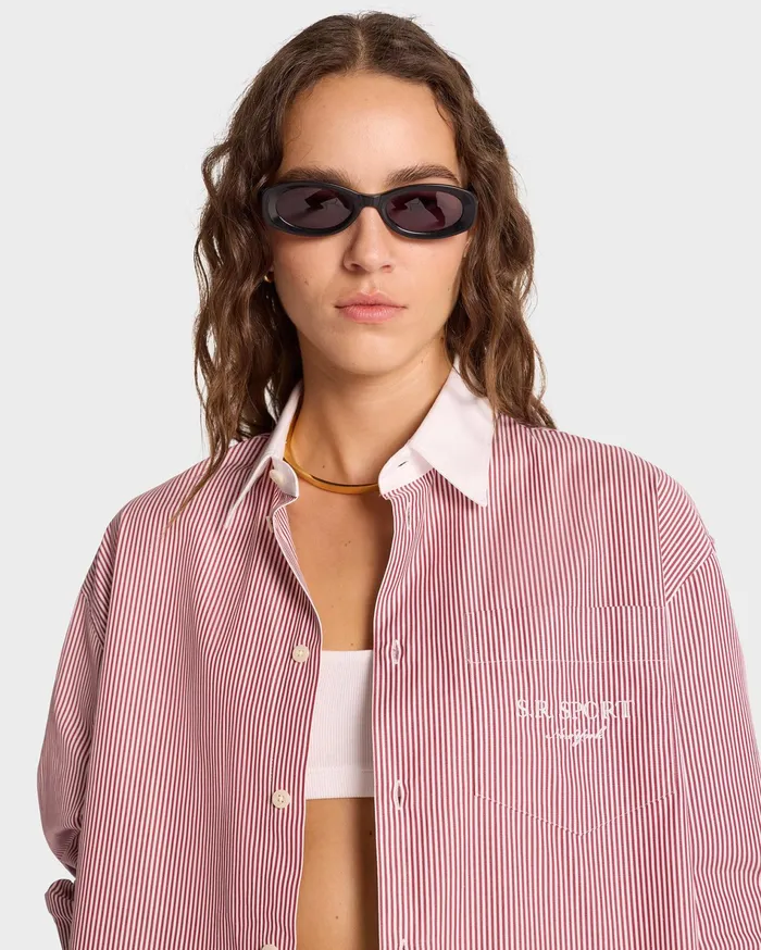 Sporty and Rich Shirting Women SR Sport Oversized Shirt 8211 Red Striped