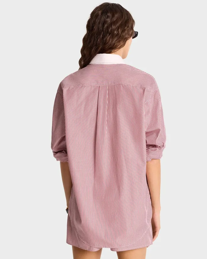 Sporty and Rich Shirting Women SR Sport Oversized Shirt 8211 Red Striped