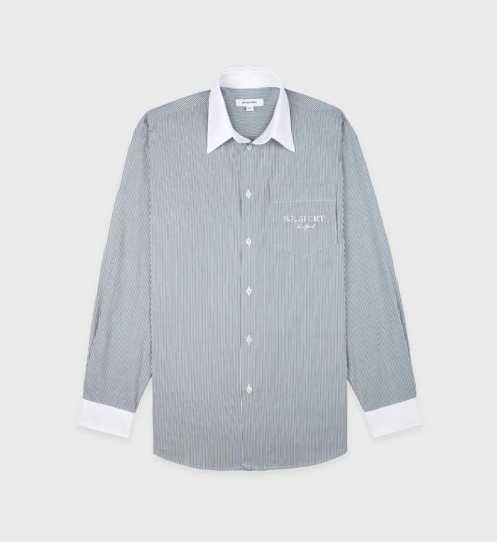 Sporty and Rich Shirts Men SR Sport Oversized Shirt 8211 Forest Striped