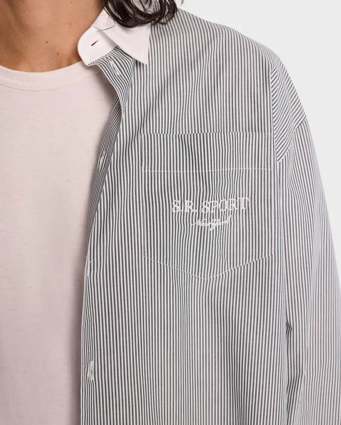 Sporty and Rich Shirts Men SR Sport Oversized Shirt 8211 Forest Striped