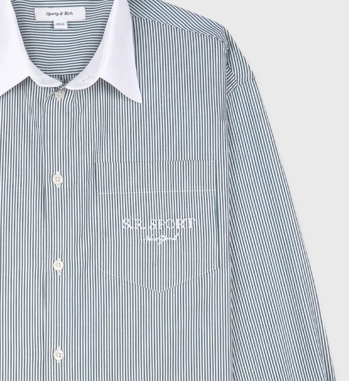 Sporty and Rich Shirts Men SR Sport Oversized Shirt 8211 Forest Striped