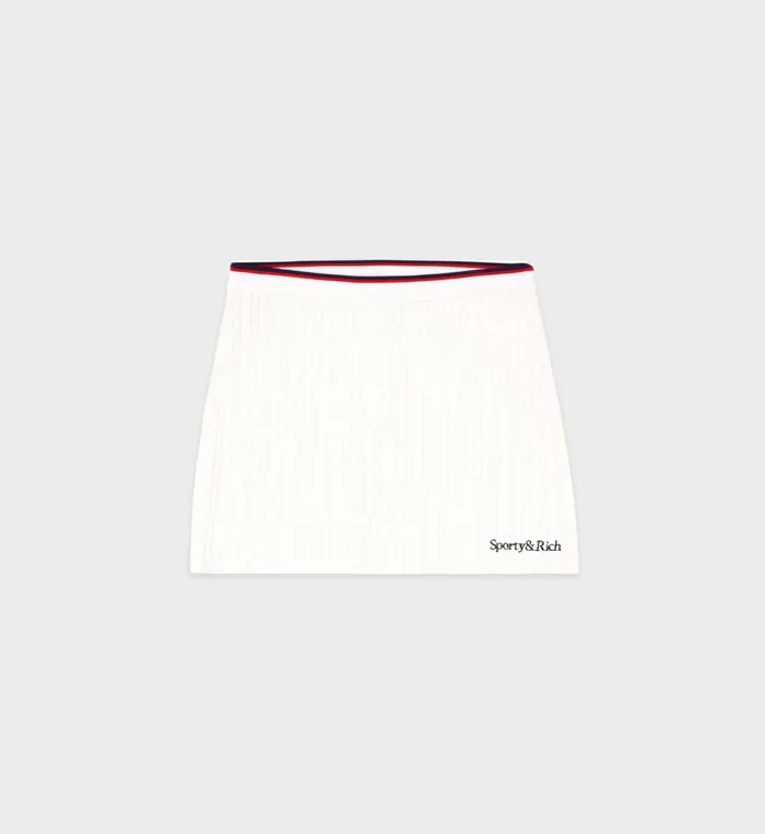 Sporty and Rich Skirts and Dresses Women Serif Logo Mini Cable Skirt 8211 Off WhiteNavyRed