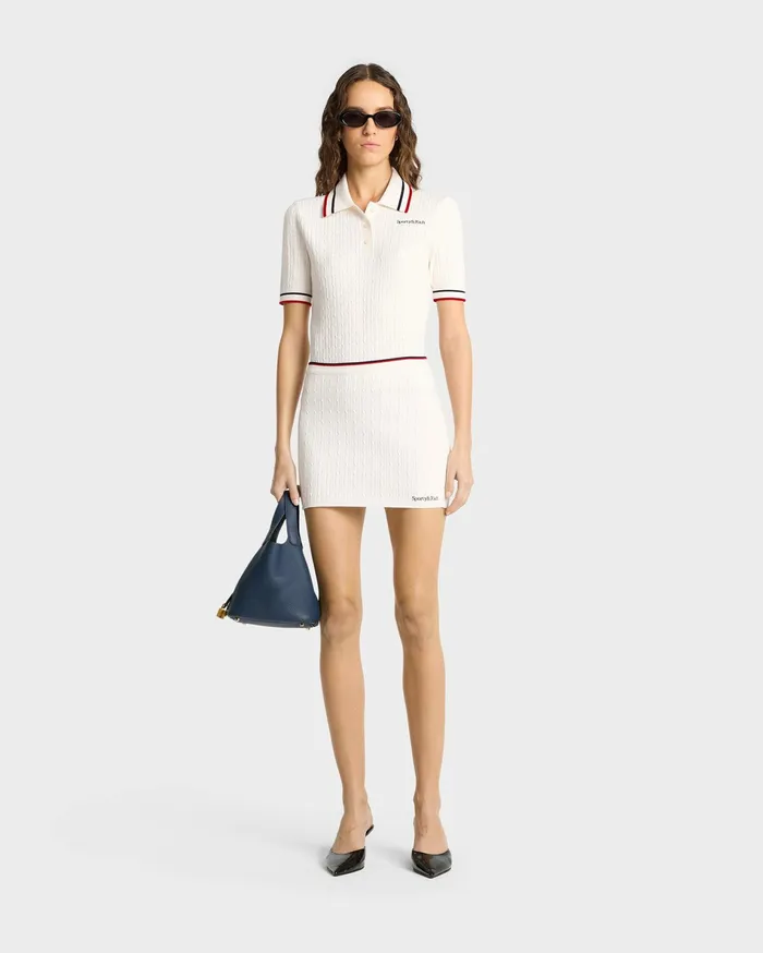 Sporty and Rich Skirts and Dresses Women Serif Logo Mini Cable Skirt 8211 Off WhiteNavyRed