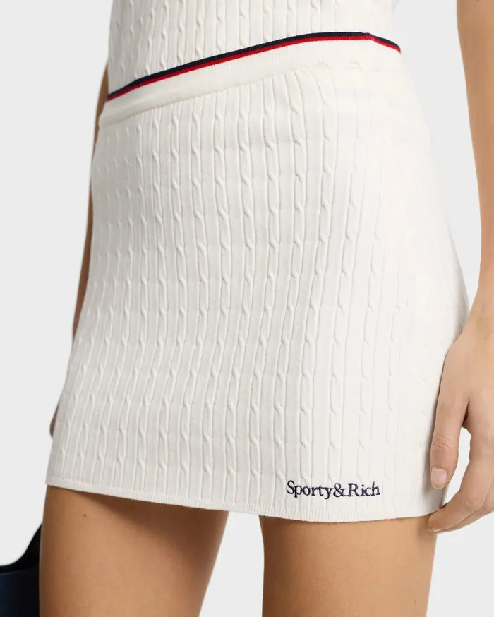 Sporty and Rich Skirts and Dresses Women Serif Logo Mini Cable Skirt 8211 Off WhiteNavyRed