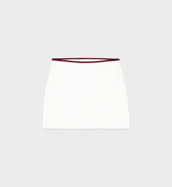 Sporty and Rich Skirts and Dresses Women Serif Logo Mini Cable Skirt 8211 Off WhiteNavyRed