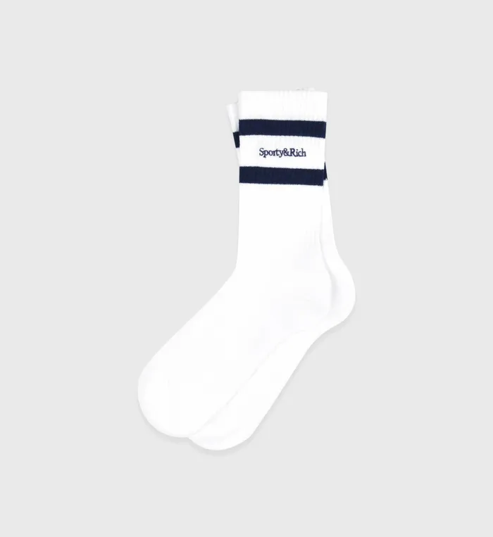 Sporty and Rich Socks Women Serif Logo Socks 8211 WhiteNavy